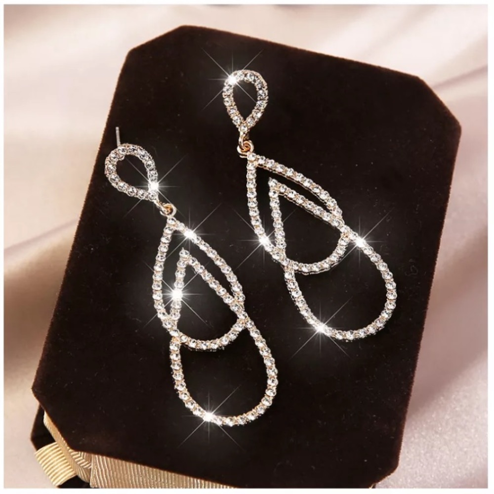 CZ Gold Droplet Diamond Earrings